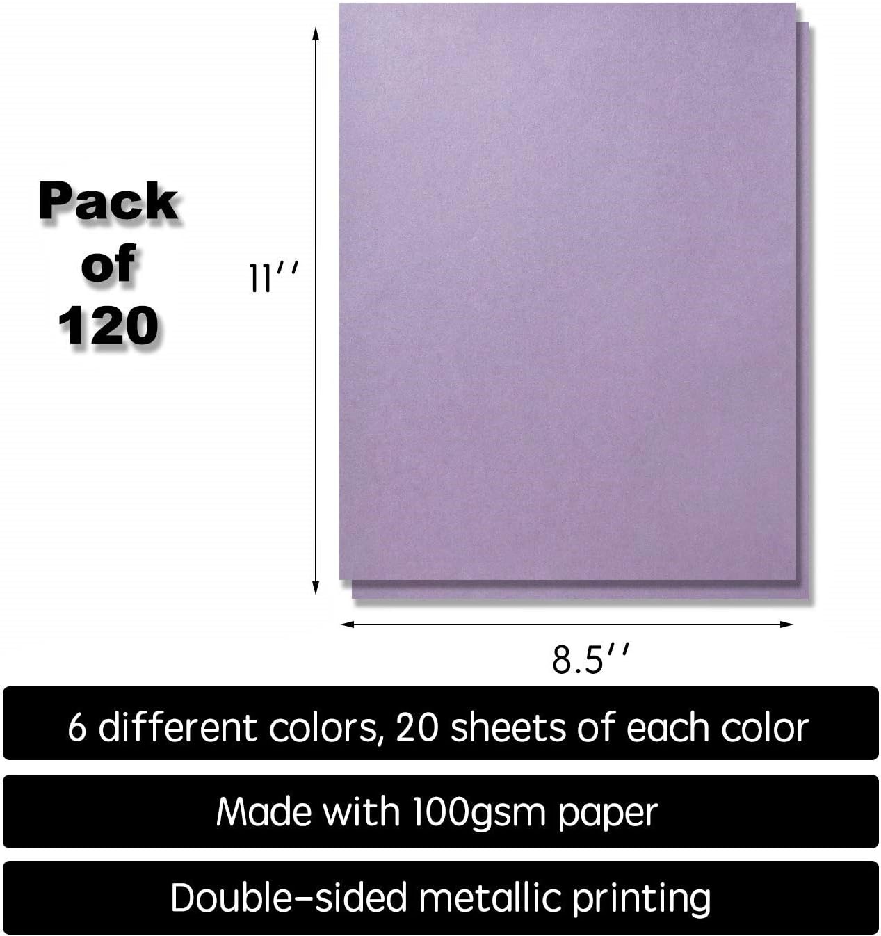 Shimmer Paper - 120 Metallic Shimmer Paper in 6 Colors - Pearlescent Paper - Shinny Arts & Craft Papers, Bridal Shower, Gift Wrapping, Paper Craft Flowers, 8.5 x 11 Inches (120 Pack): Arts, Crafts & Sewing