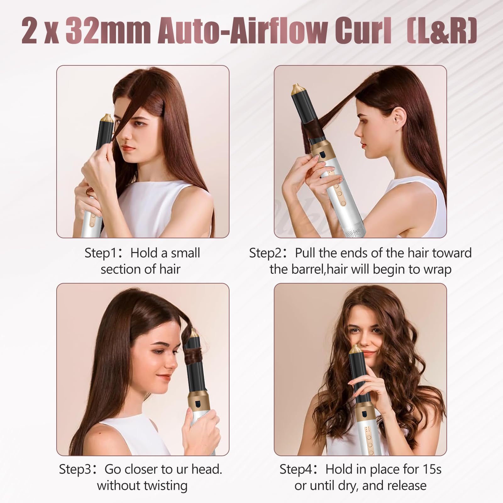Cepillo Secador De Pelo, Air Styler 5 en 1, Cepillo de Aire 1350W | Cepillo de Aire Caliente 110000 RPM, Multifuncional Modelador, Cepillo alisador pelo para Volumen/Doblar/Suavizar/Secar