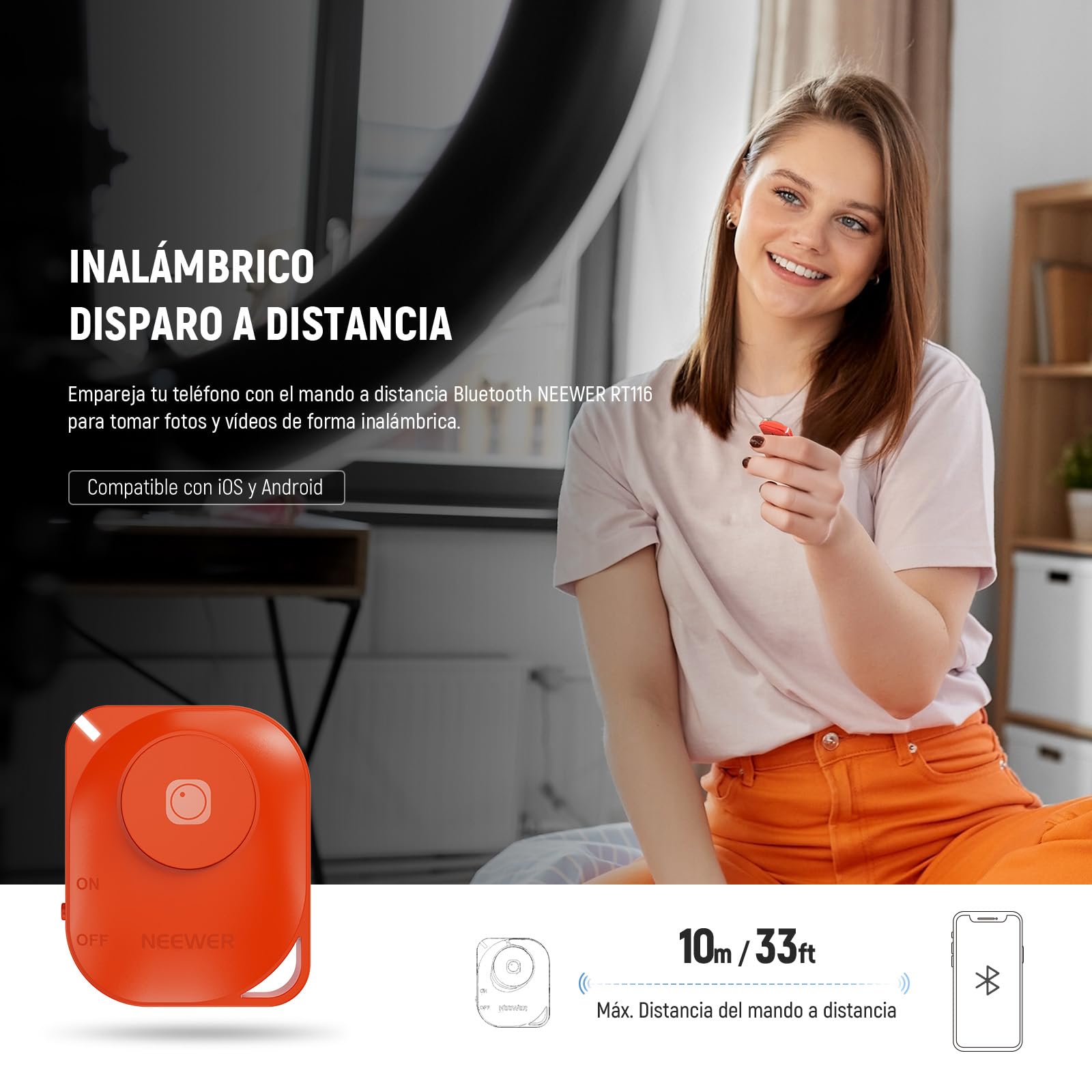NEEWER 10" 20W Aro Luz LED con Soporte Teléfono Escritorio para iPhone Portátil, Bicolor 2900K-7000K, USB C PD, CRI97+ 1660LX/0.5m, Luz para Videoconferencia, Grabar TikTok, Maquillaje y Selfie,RH10B