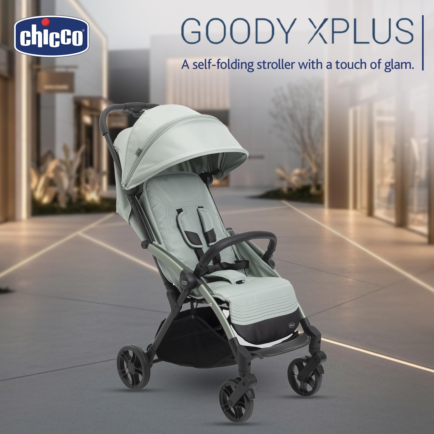 Chicco Goody XPlus - Passeggino pieghevole con un solo tocco, sedile imbottito e ruote ammortizzanti, 4 posizioni di reclinazione, schienale regolabile, dalla nascita fino a 4 anni, tettoia