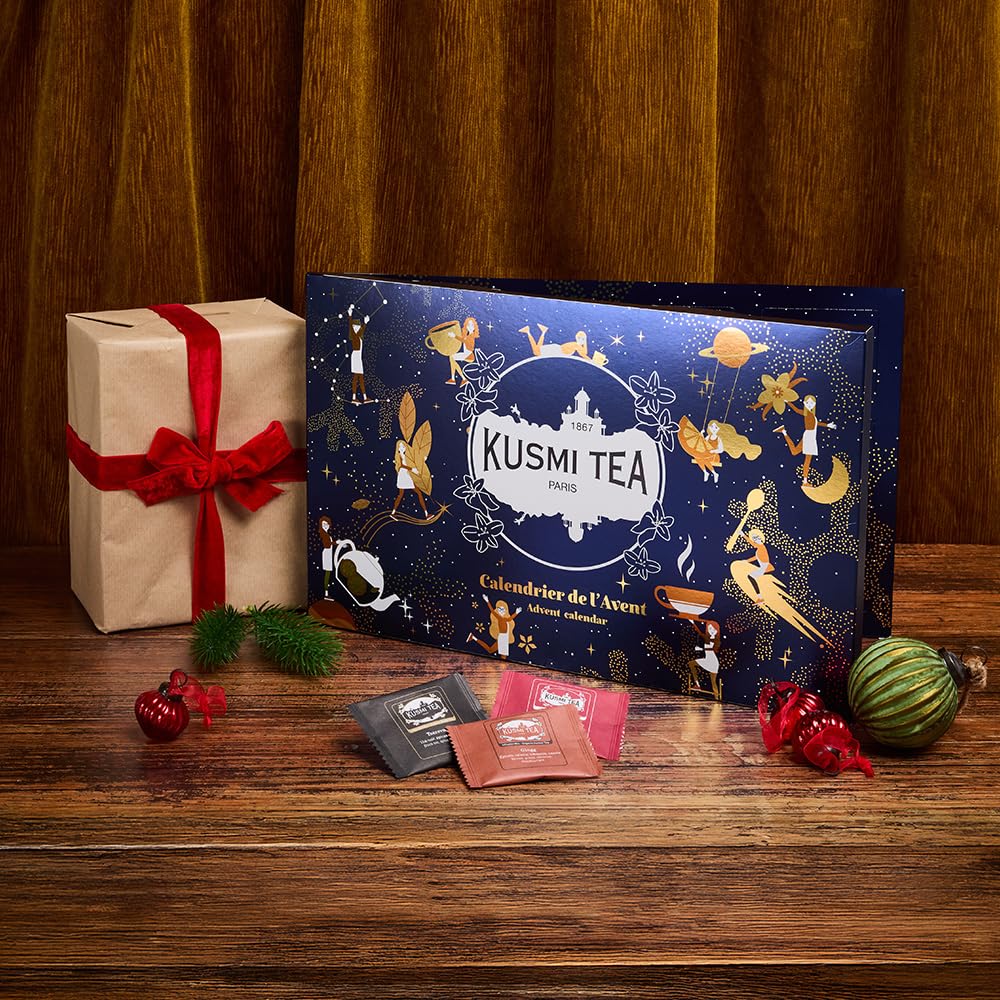 Kusmi Tea - Calendrier de l'Avent 2025 Bio - 24 Surprises - Thés Noirs, Verts, Blanc, Infusions - Idée Cadeau Femme et Homme - Cadeau Noël - Secret Santa