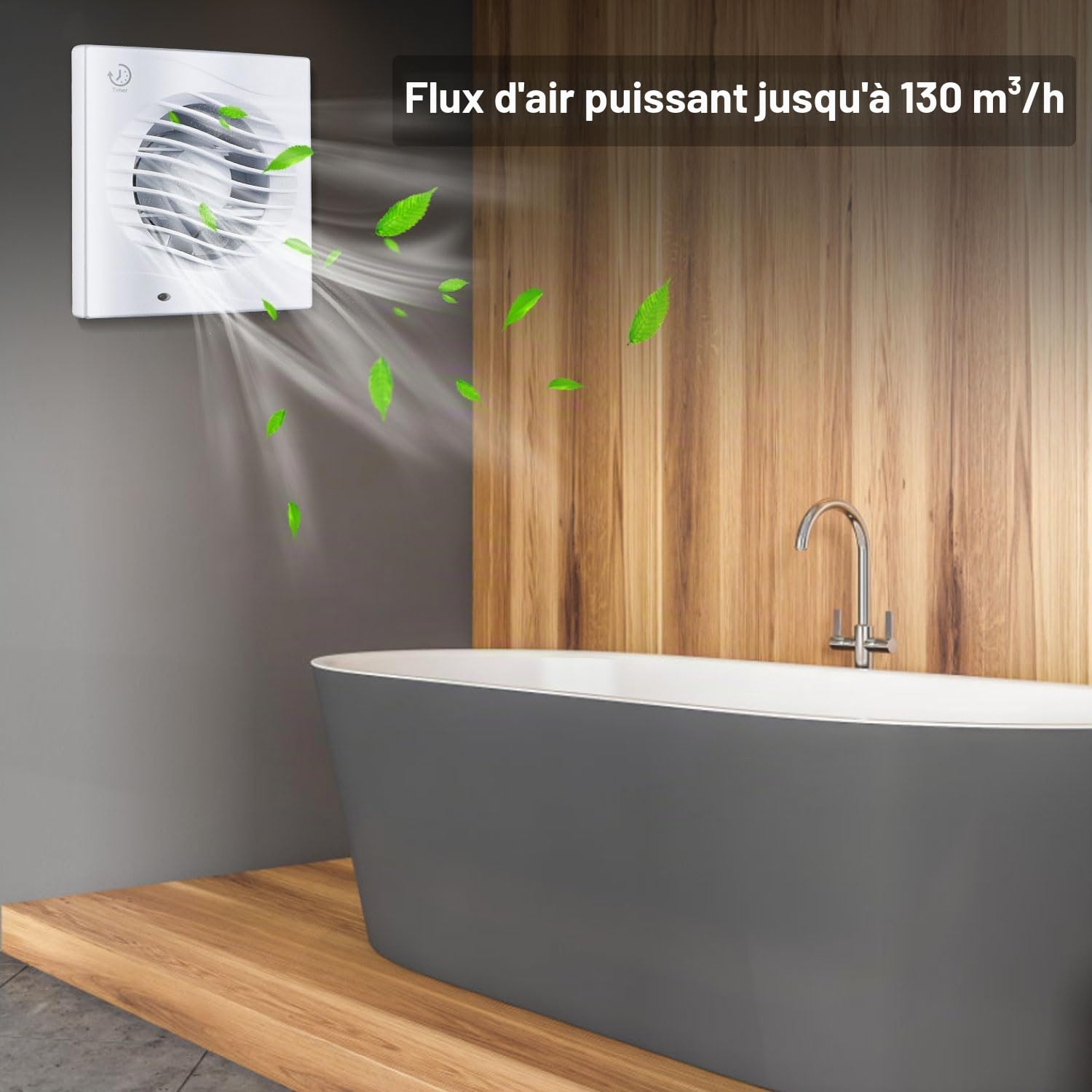 Anesty Ventilateur extracteur de salle de bain 4" avec minuterie, 12 W 130 m³/h, ventilateur d'échappement silencieux 100 mm avec clapet anti-retour – salle de bain, cuisine, WC, montage fenêtre/mural
