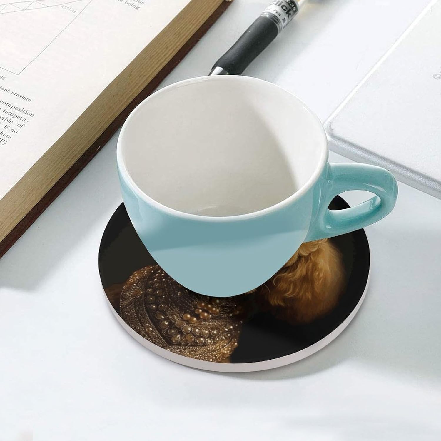 Poodle Puppy Coasters Round Coasters Set Ceramic Stone Coaster with Cork Base Coffee Cup Beverage Cup Mat Cute Funny Table Drinks Coaster for Mugs and Cups Office Kitchen