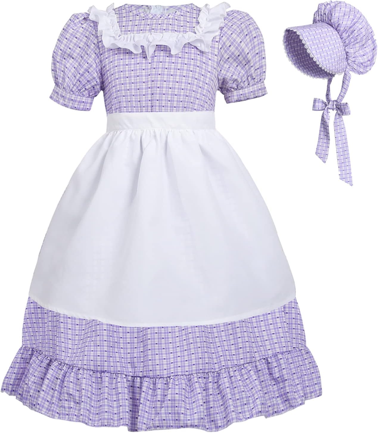 CR ROLECOS Kids Prairie Pioneer Dresses for Girls Ruffles Colonial Pilgrim Costumes Dress