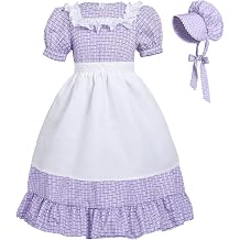 CR ROLECOS Kids Prairie Pioneer Dresses for Girls Ruffles Colonial Pilgrim Costumes Dress