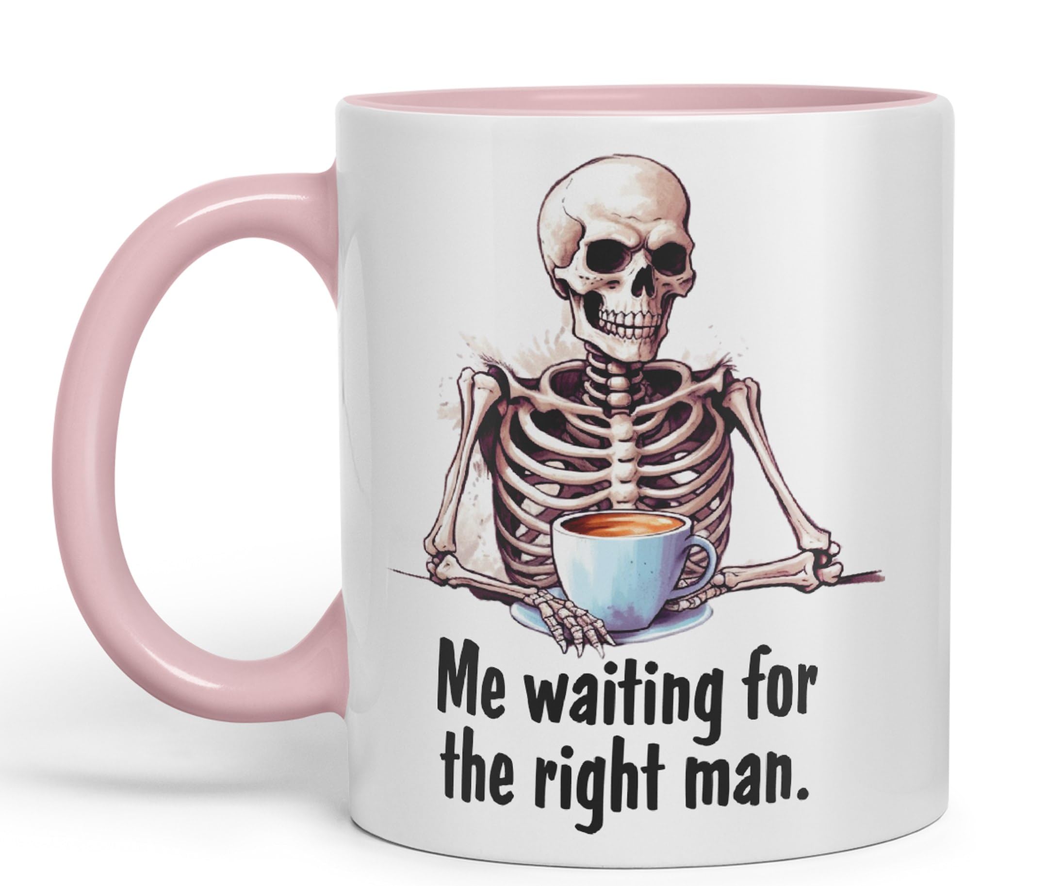 Vixar Me Waiting for The Right Man, Sarcastic Joke Ceramic Coloured Mug Cup for Tea Coffee Hot Brew 330ml 11 Oz Gift (Pink)