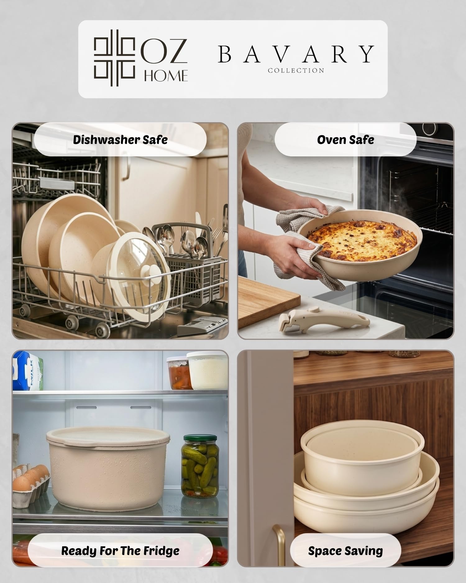 BAVARY Batería De Cocina 11 Piezas Mango Extraíble: Juego De Ollas Y Cacerolas De Cocina Inducción Antiadherente Con Tapas - Cazuelas Inducción, Ollas Cocina, Cazo Cocina - Apilable, Crema