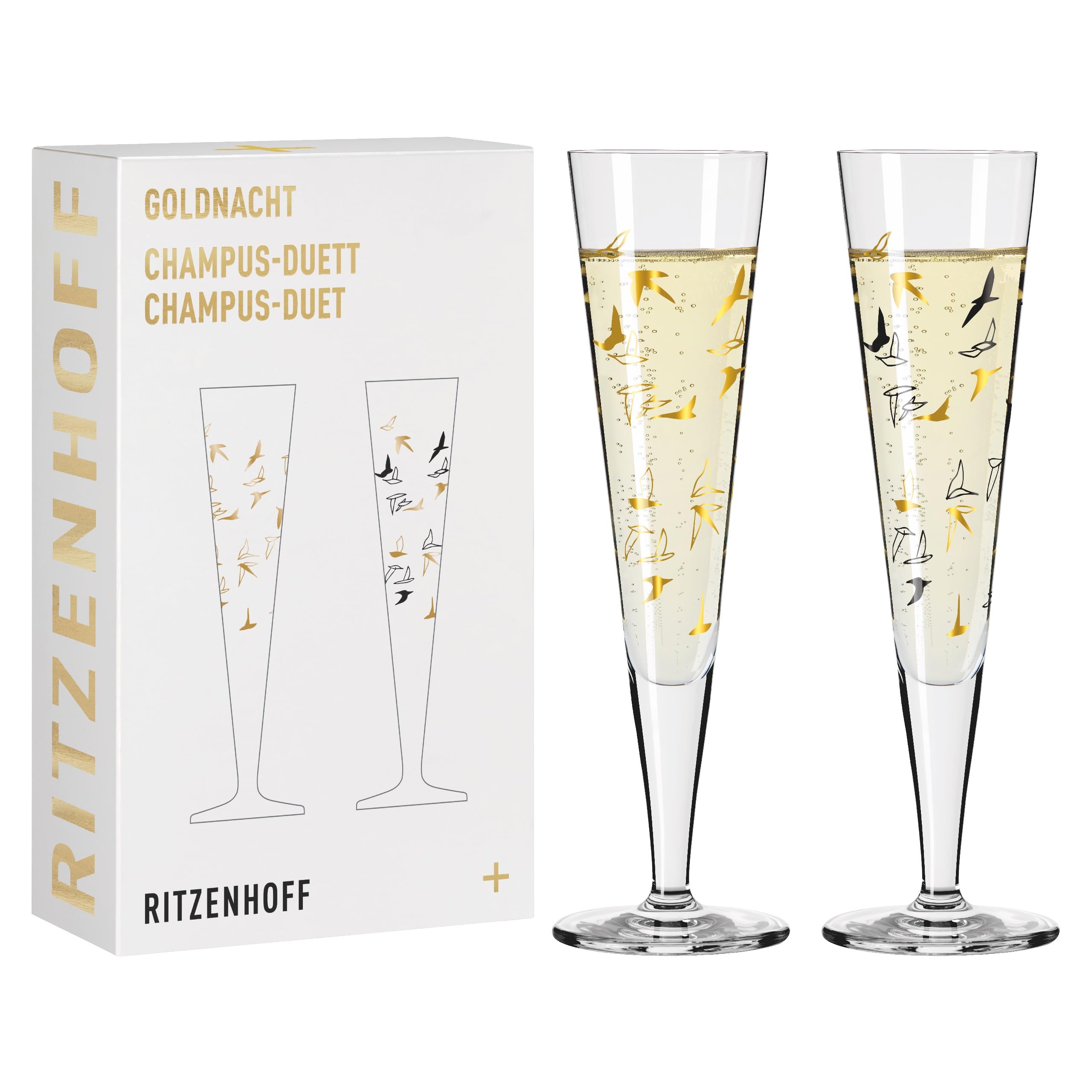 Goldnacht Duett 6261001 Champagne Glass 200 ml Set of 2 with Real Gold Made in Germany