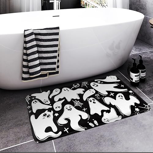 Miniatura 9 de Britimes Tapete de baño de Halloween para baño, castillo bajo tumbas nocturnas naranjas, tapete de baño antideslizante, tapete de piso de 16 x 24