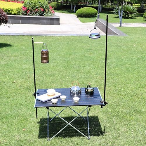 Miniatura 2 de Fdit Soporte de luz portátil para acampar, soporte de luz plegable de aleación de aluminio negro, poste de lámpara de mesa para acampar al aire