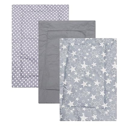 Kradyl Kroft Set of 3 Diaper Changing Mats for Baby | Reusable Cotton Changing Mat | Water Resistant Base Lining (Star Grey, Set of 3)