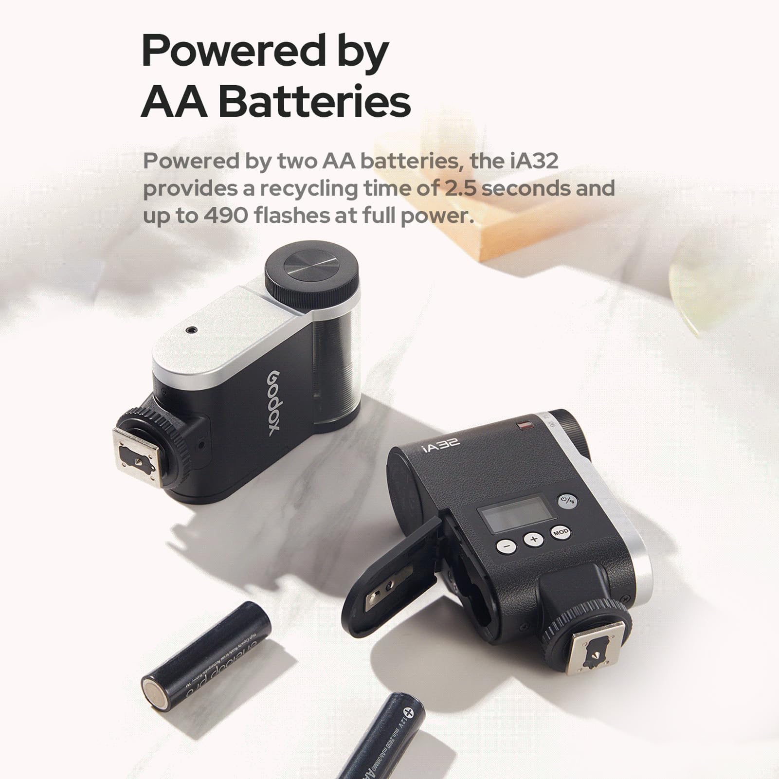 Godox iA32 GN15 Mini kamera błyskowa Speedlite z regulowaną głowicą błyskową, 8 poziomów mocy, tryby ręczne/automatyczne, uniwersalny zamiennik gorącej stopki do aparatu Canon Sony Nikon DSLR