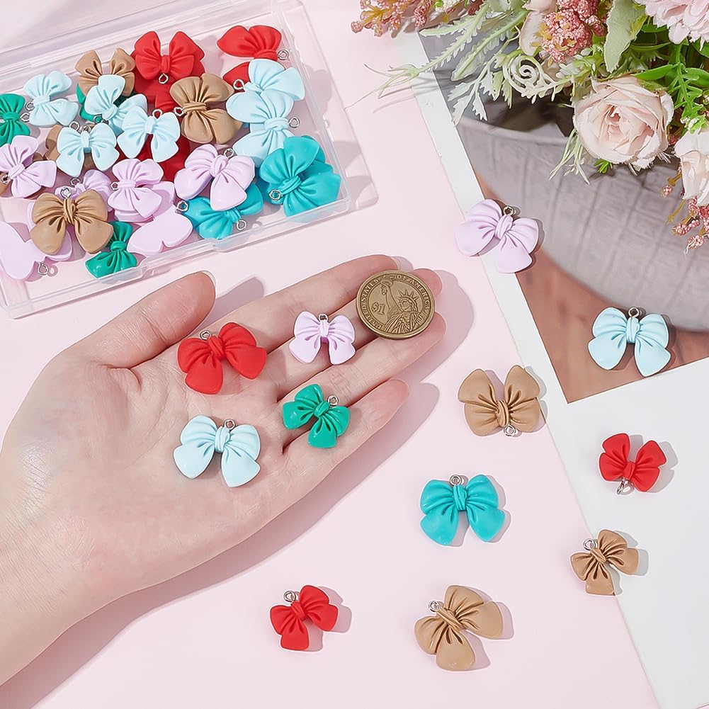 40Pcs 10 Styles 3D Bow Charms Cute Opaque Resin Bowknot Pendants with Alloy Platinum Color Loop Colorful Charms for Earrings Necklace Jewelry Making DIY Craft Accessories - Image 3