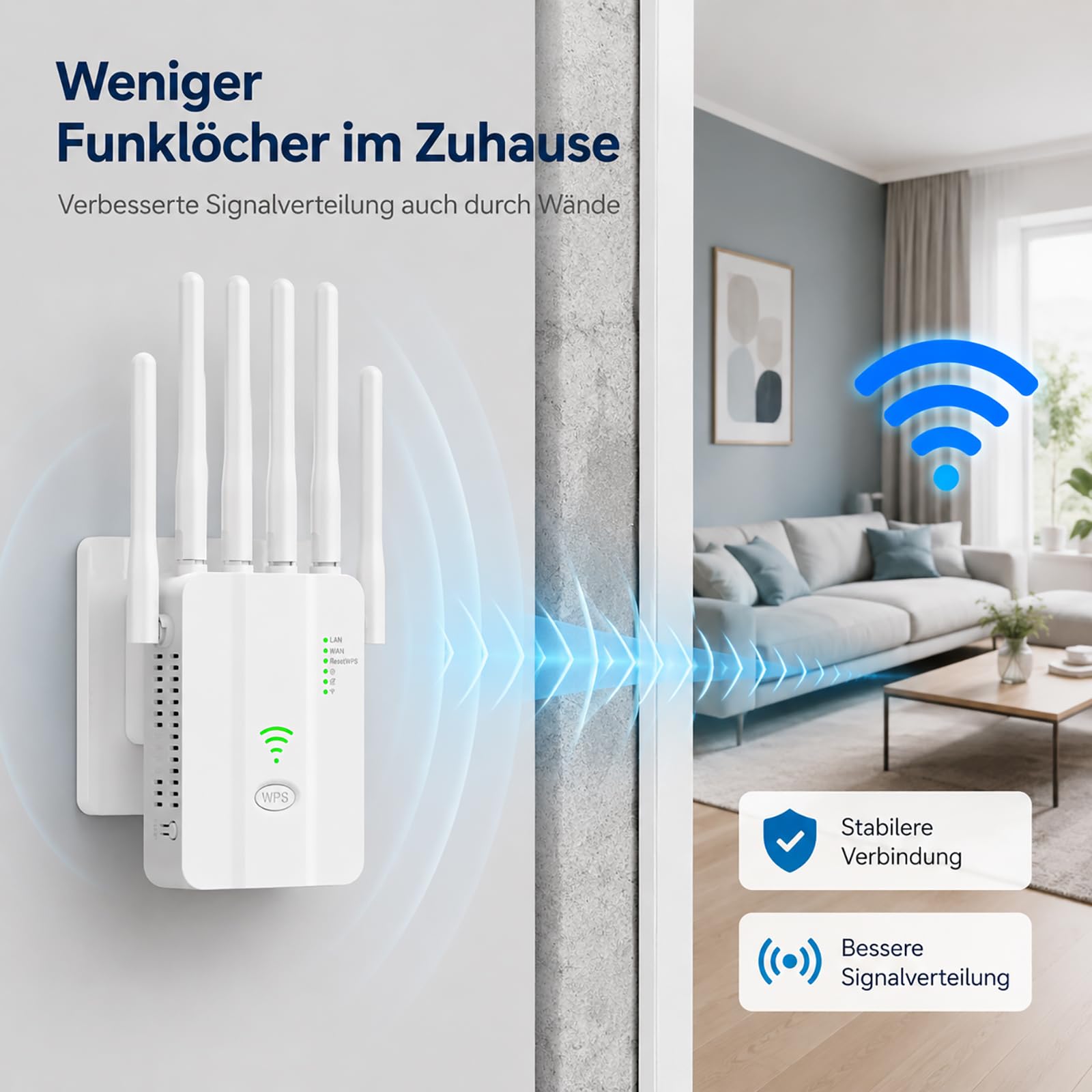 Amplificatore WiFi potente con 6 antenne, 300 Mbit/s, ripetitore di segnale WiFi, 2 porte LAN