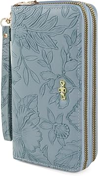 Women Wallets, Large Capacity Double Zip Long Purses for Women, PU Leather Ladies Credit Card Holder Wallet with Zip Pocket Multi Card Slots and Big Compartments Blue