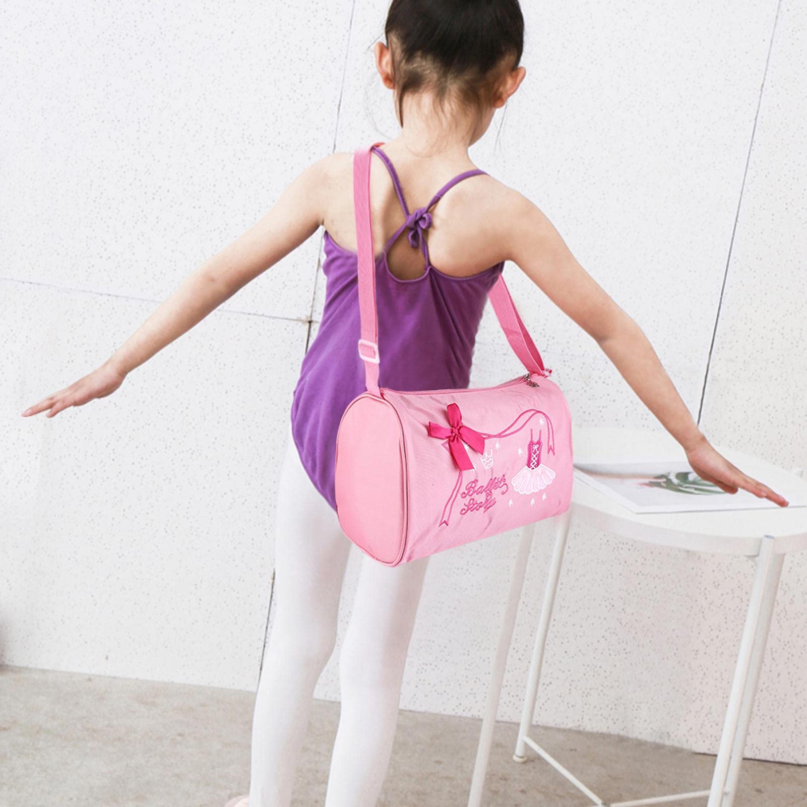 da Ballo per Ragazze, Rosa Cross Body Danza Bag con Ricamo, Grande Capacità Regolabile per Ballerina Borsa a Tracolla, Stile Principessa per Bambini Ballerina Balletto Sportiva