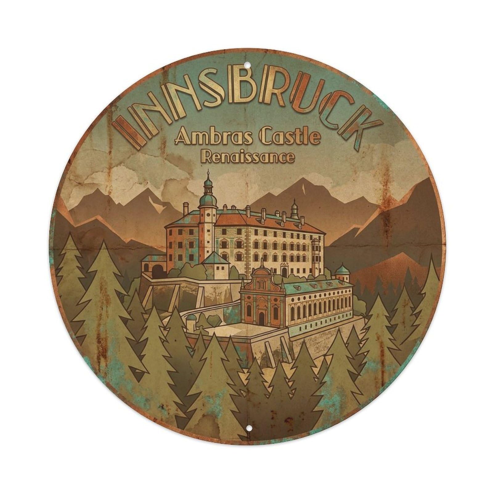 Olyhtr 8X8inch Classic Style Innsbruck Tyrol Imperial City Vintage Travel Metal Tin Sign