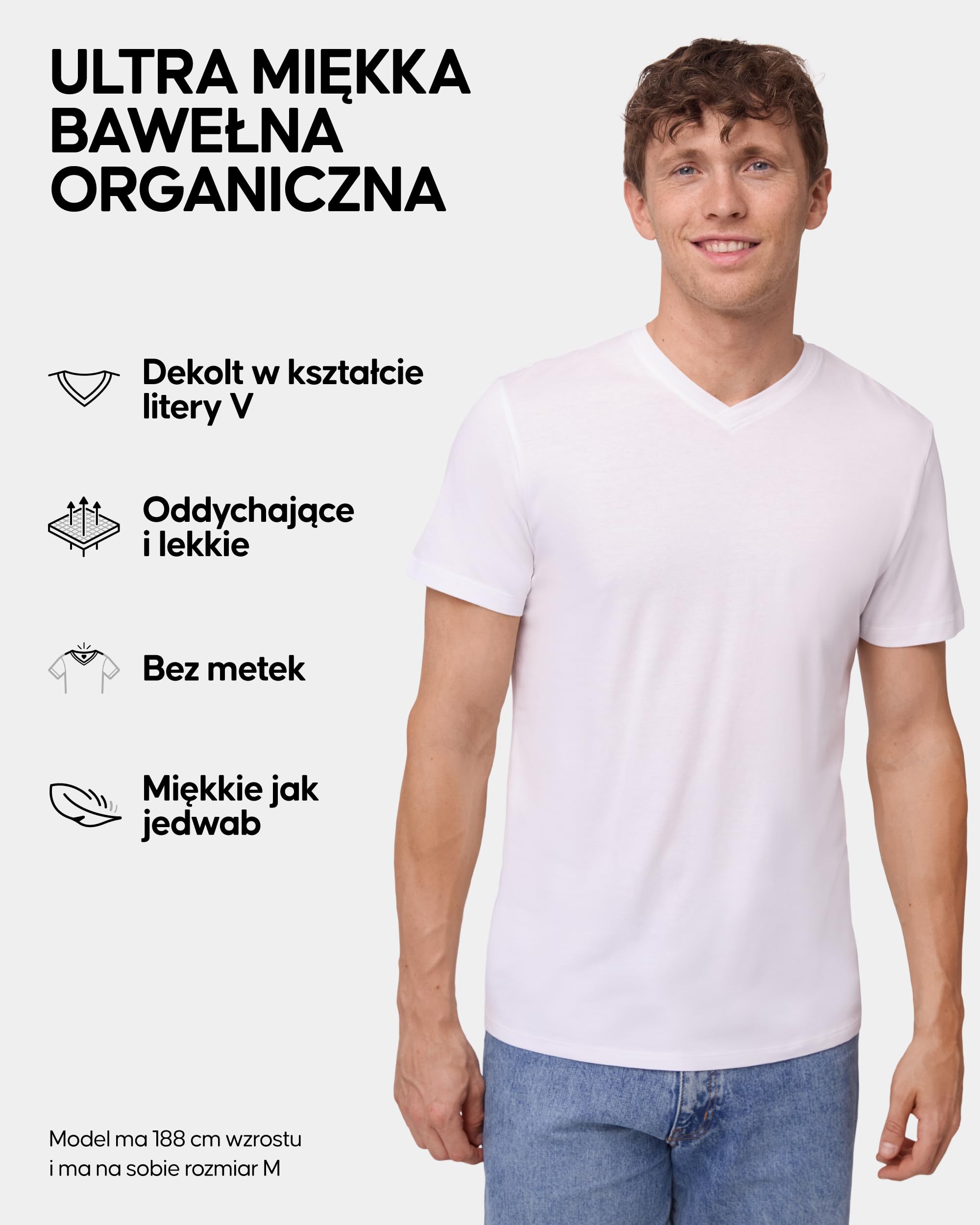 DANISH ENDURANCE Koszulka Męska, Bawełna Organiczna, V-Neck - Biały - 4pack, M