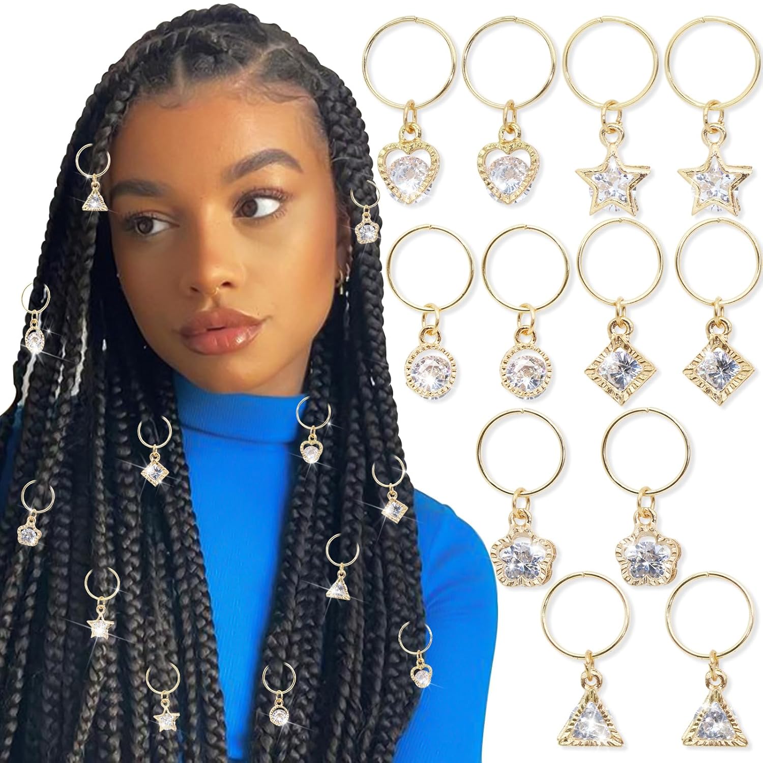 NAISKA Gold Hair Jewelry for Braids with Crystal Star