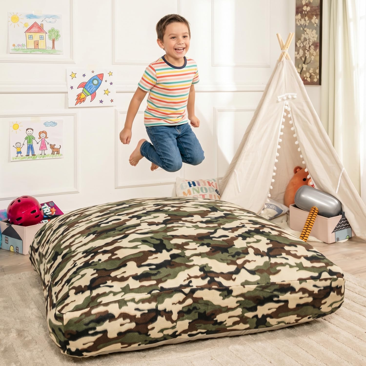 Matini Home Sensory Crash Pad - Non Slip Bottom, Soft Fabric Sensory Pads, Landing Mat for Jumping, Relaxing &amp; Play - 36" x 36", Camouflage
