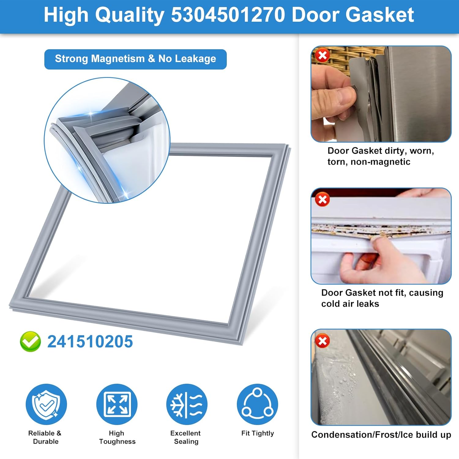UPGRADED 5304501270 Freezer Door Gasket Compatible with Frigidaire Freezer Door Gasket 241778308 PS11704172 AP5981856 LGHB2867PF2 LGHN2844MF0 Refrigerator Door Seal For Kenmore Freezer Door Gasket