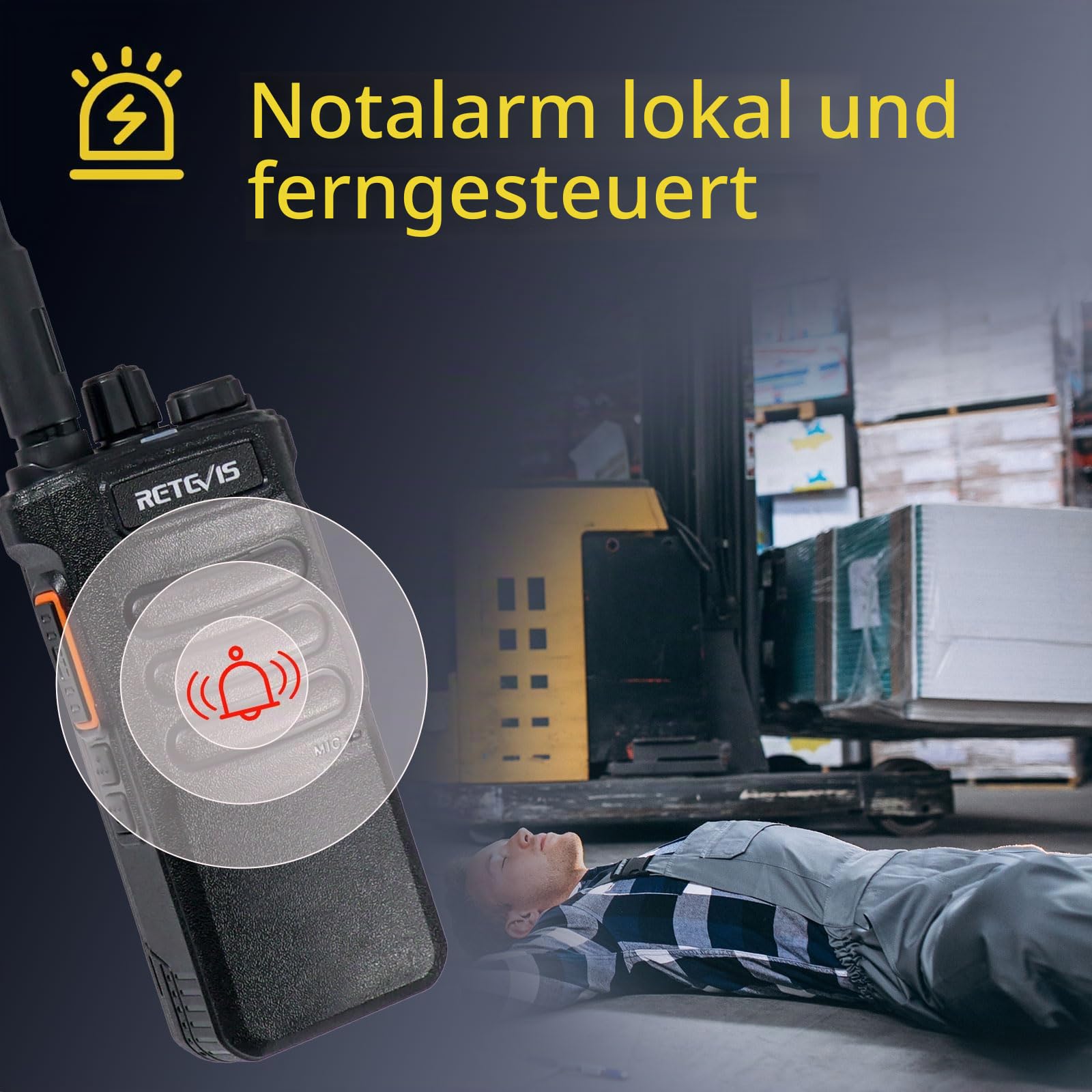 Retevis RT86 Profi Funkgerät Große Reichweite, Walkie Talkie mit Display | Wiederaufladbares Hochleistungs Handfunkgerät mit 2600mAh Akku, Robust & Notfallalarm, für Lagerwirtschaft, Schwarz, 2 Stück
