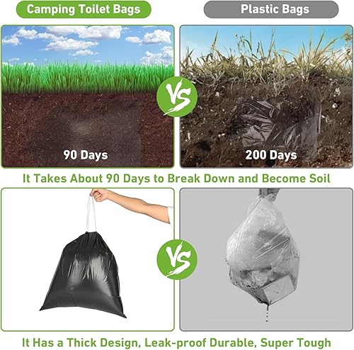 Miniatura 6 de 50 bolsas de inodoro portátiles para campamento, bolsas biodegradables con cordón para orinal Porta  Bolsas de basura gruesas de 8 galones para