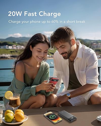 Vista 7 de Charmast - Cargador portátil de 20000 mAh con cables incorporados, banco de energía de 22.5W para viajes con carga rápida, paquete de batería
