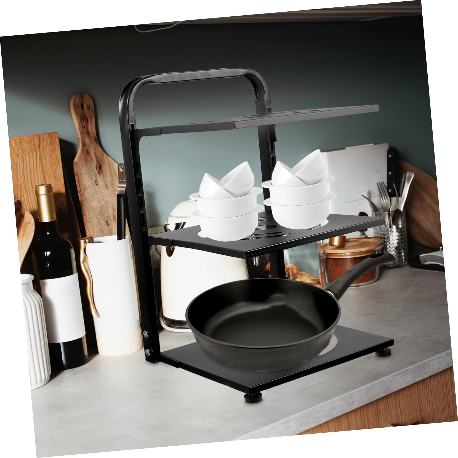 iplusmile Organizzatore per Pentole Multilivello Piani Regolabile in Acciaio al Carbonio per Uso Domestico per Contenere Pentole Padelle e Altri Utensili da Cucina di Drenaggio Acque