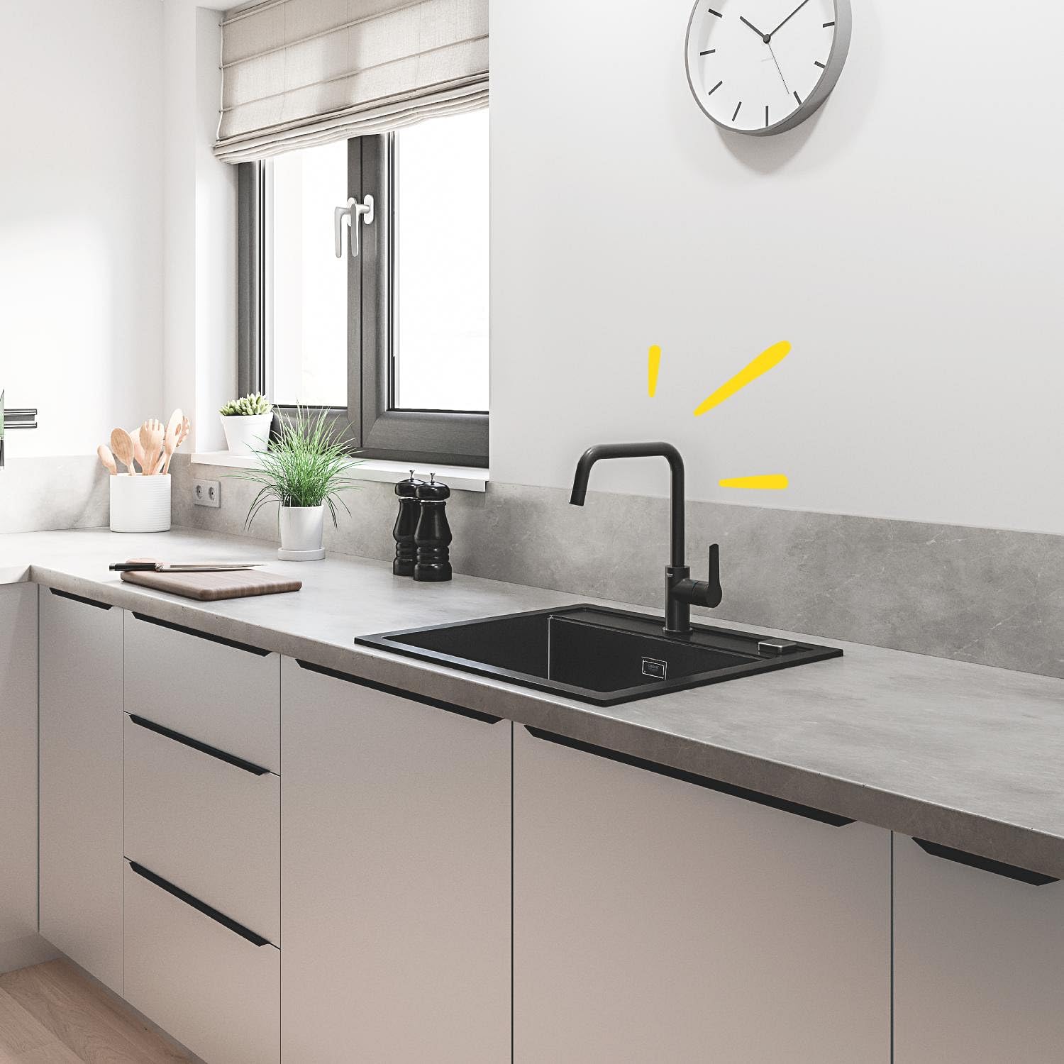 GROHE QUICKFIX Start Robinet de cuisine, Mitigeur Monocommande Evier, Bec Haut, Rotation 150°, Noir Mat, 304702430
