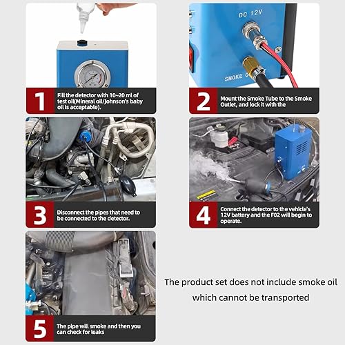 Miniatura 4 de Detector de fugas de humo automotriz, máquina de humo con medidor de presión de bomba de aire integrado, detector de fugas de humo de 12 V CC,