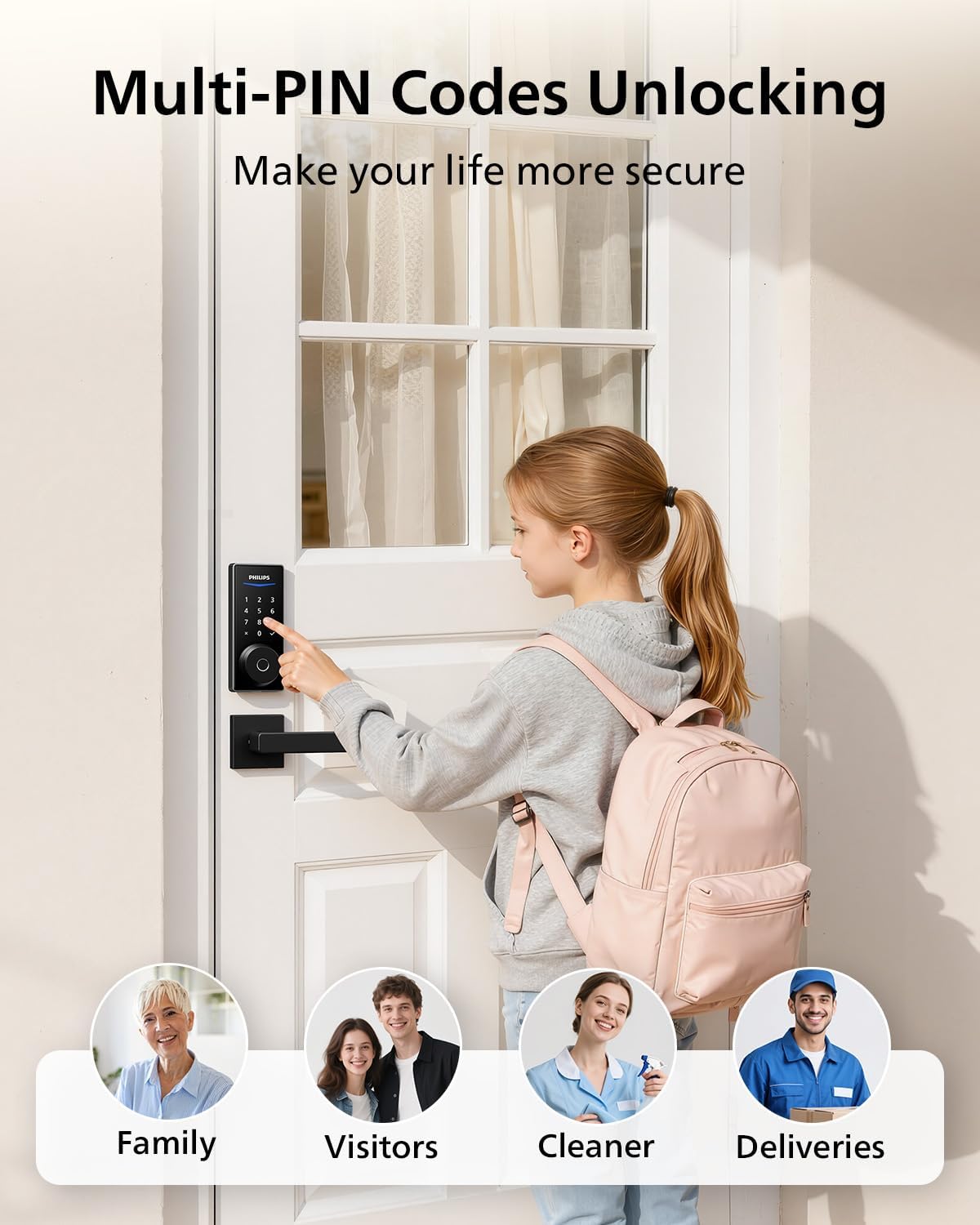 Philips Smart Door Lock with Apple Home, Matter Over Thread, Keyless Entry Door Lock with App Remote Control, Touchscreen Fingerprint Front Door Lock Set, Deadbolt Lock with Apple Home, Alexa, Google