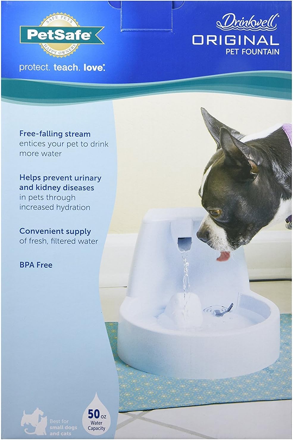 The PetSafe Drinkwell Original Automatic Cat Water Fountain or Dog Water Dispenser - 50 oz Capacity of Fresh, Filtered Water - Pet Fountain with Filter Included : Pet Self Waterers : Pet Supplies