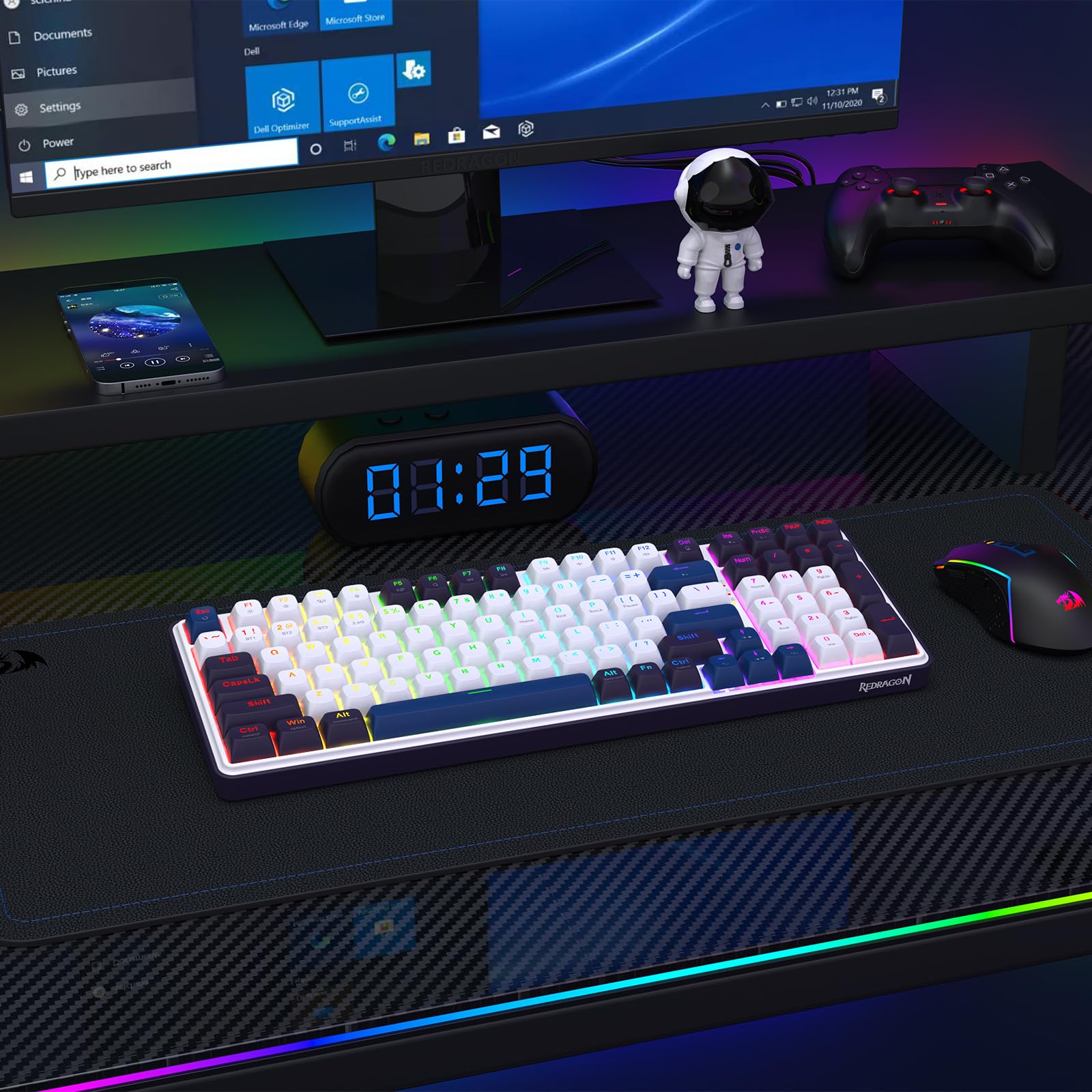 Redragon K744 PRO Tastiera Wireless 99 Tasti 3 Modalità Hot-Swap | tastiera gioco wireless RGB 99 tasti meccanica 3 modalità hot-swap tasti PBT 5 strati insonorizzazione interruttore lineare