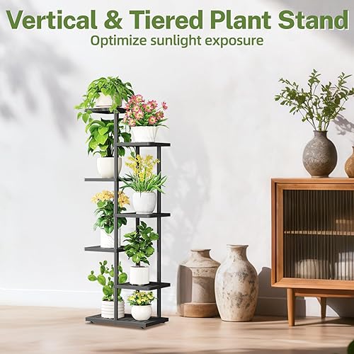 Miniatura 6 de iDavosic.ly Soporte para plantas para interiores y exteriores, estante de metal de 6 niveles para macetas grandes de alta resistencia, estante de
