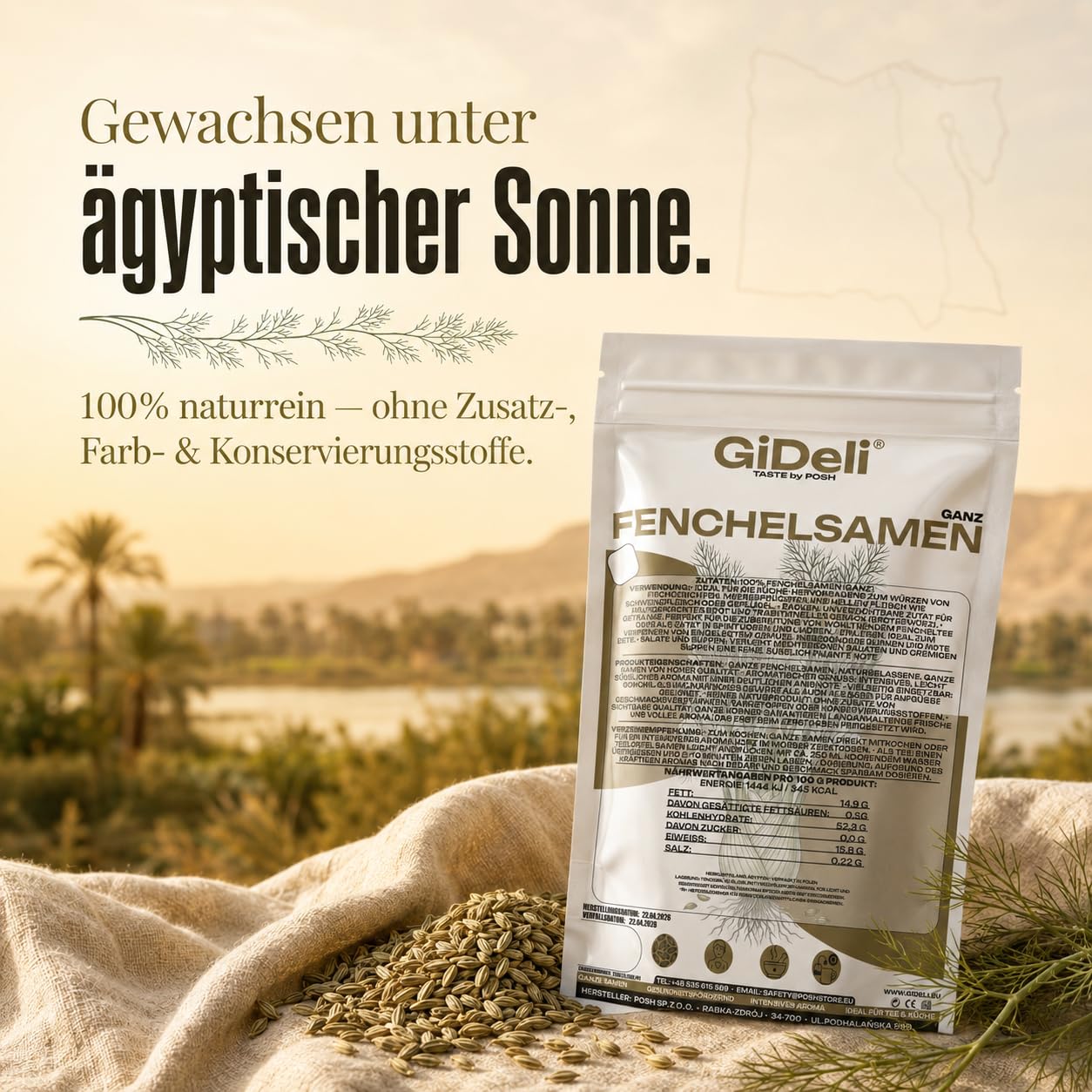 GiDeli Fenchelsamen Ganz aus Ägypten 3x5kg - 100% Naturrein & ohne Zusatzstoffe - Premium Fenchelsaat für Fencheltee, Kräutertee & Brotgewürz - Mediterrane Würze mit Anisnote