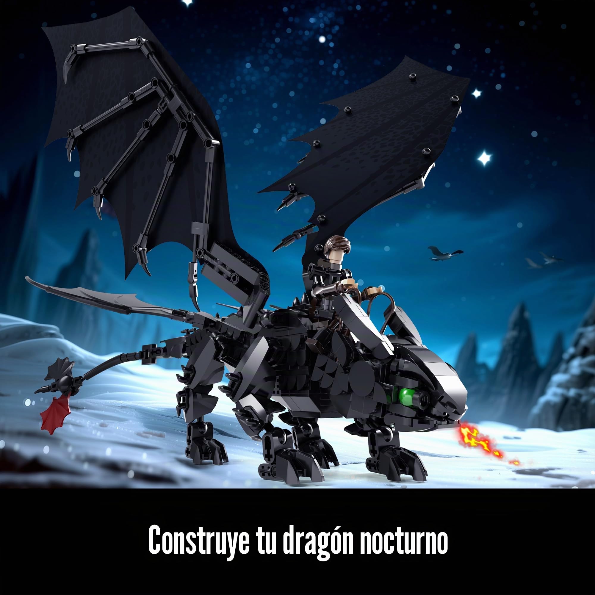 VEPOWER Set de bloques de construcción de dragón para niños a partir de 10 años, dragón de fantasía negro para construir y exhibir, modelo de dragón con base de exhibición, regalo para jóvenes y