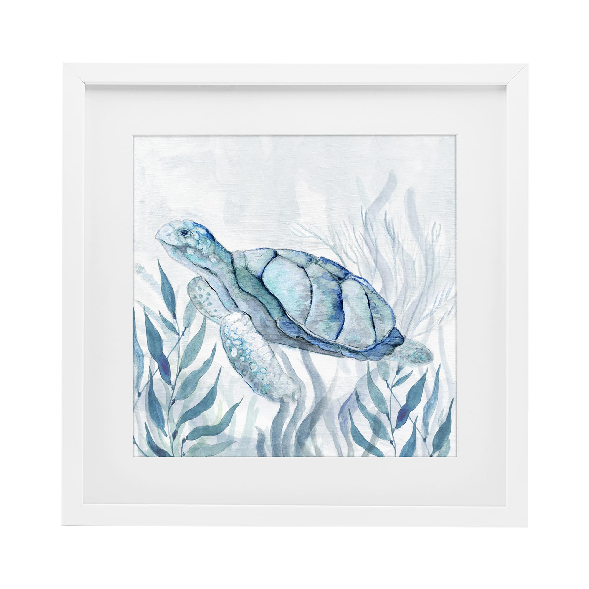 Stupell Industries Coastal White (Textured) 'Sea Turtle With Subtle Smile'| Framed Print Under Glass