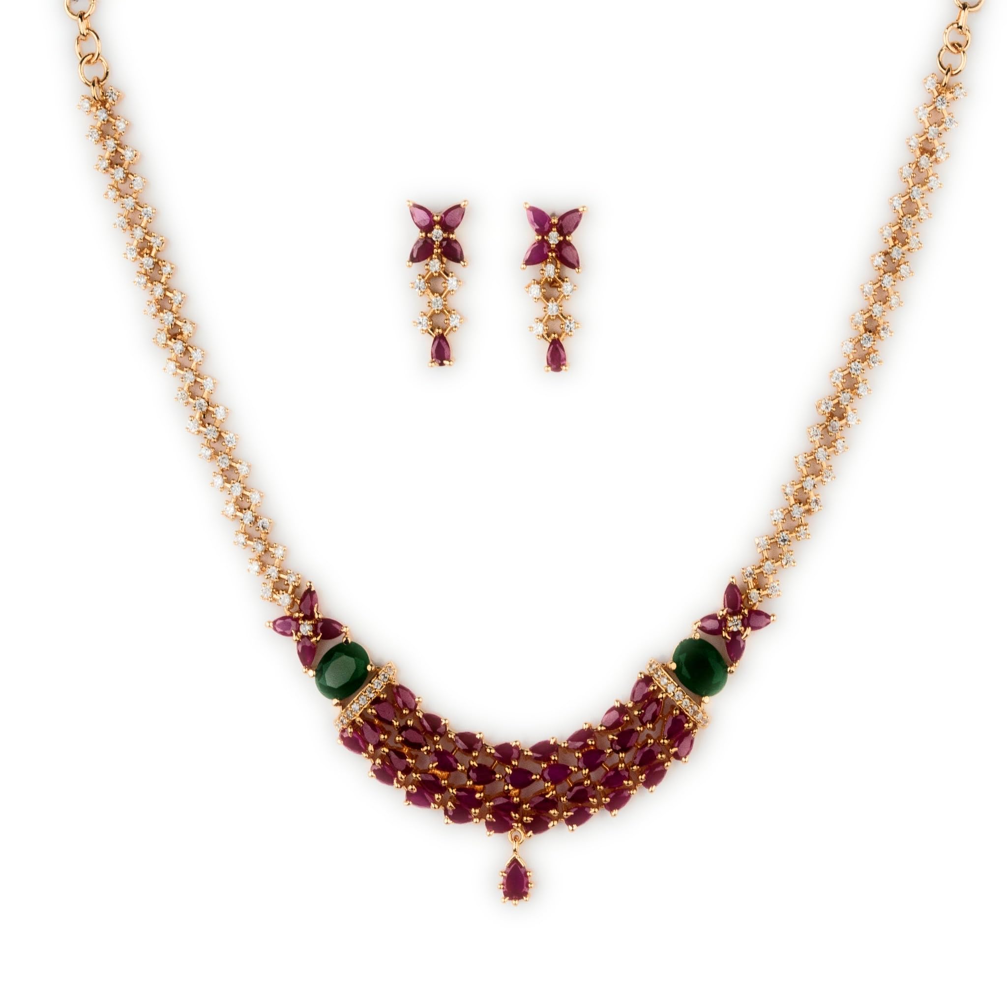 SasitrendsTraditional Micro Gold Plated American Diamond Stone Designer Jewellery Set for Women & Girls…