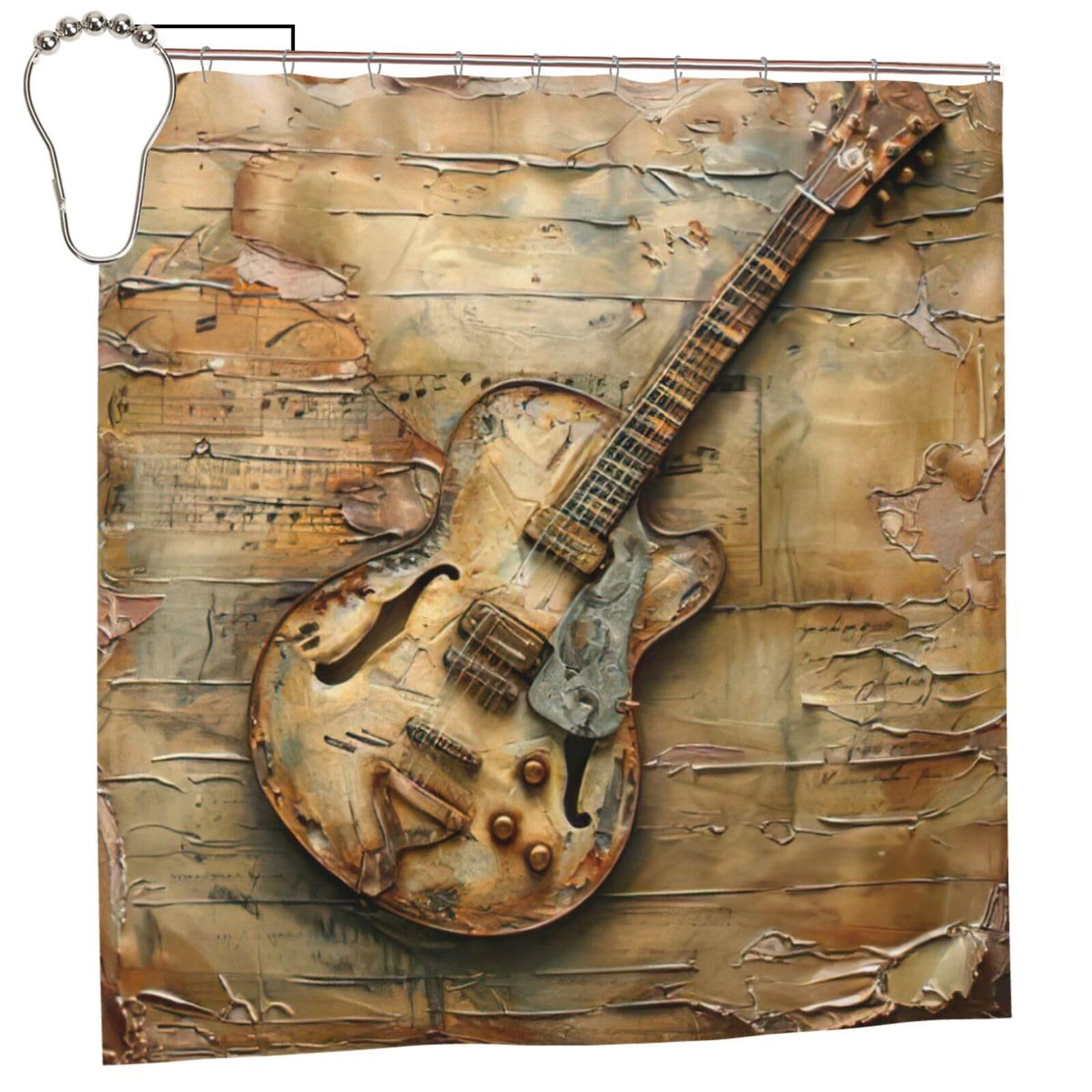 Rideau de douche original motif guitare tissu étanche 183x183 cm avec bouton-pression