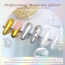 Laza 3 Colors Chrome Nail Powder Mirror Effect Metallic Dust Holographic Glitter Glazed Manicure Decoration Reflective Pigment for DIY Gel Polish Nail Art, Resin Craft, Gifts - Gold Silver Pearl