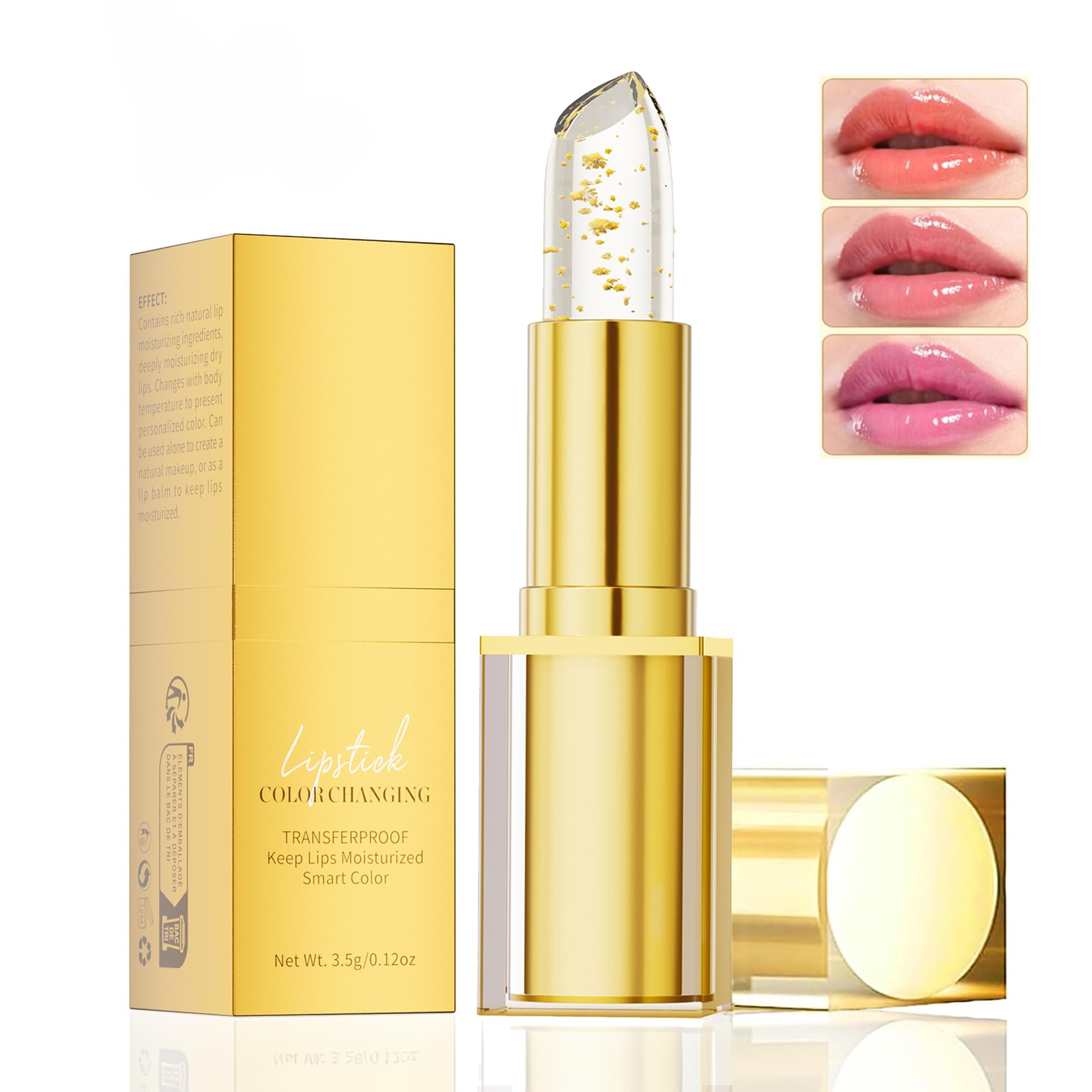 Rouge à Lèvres Magique Changeant de Couleur, Baume à Lèvres pH Adaptatif Longue Tenue, Rouge à Lèvre Ph Glow Brillant avec Flocons d'Or, Sans Transfert & Hydratant