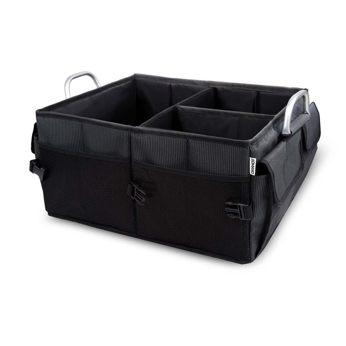 Aomaso Auto Trunk Organizer Nylon Foldable Design Aluminum For Car, SUV, Minivan, Truck, Durable Collapsible Cargo Storage, Black