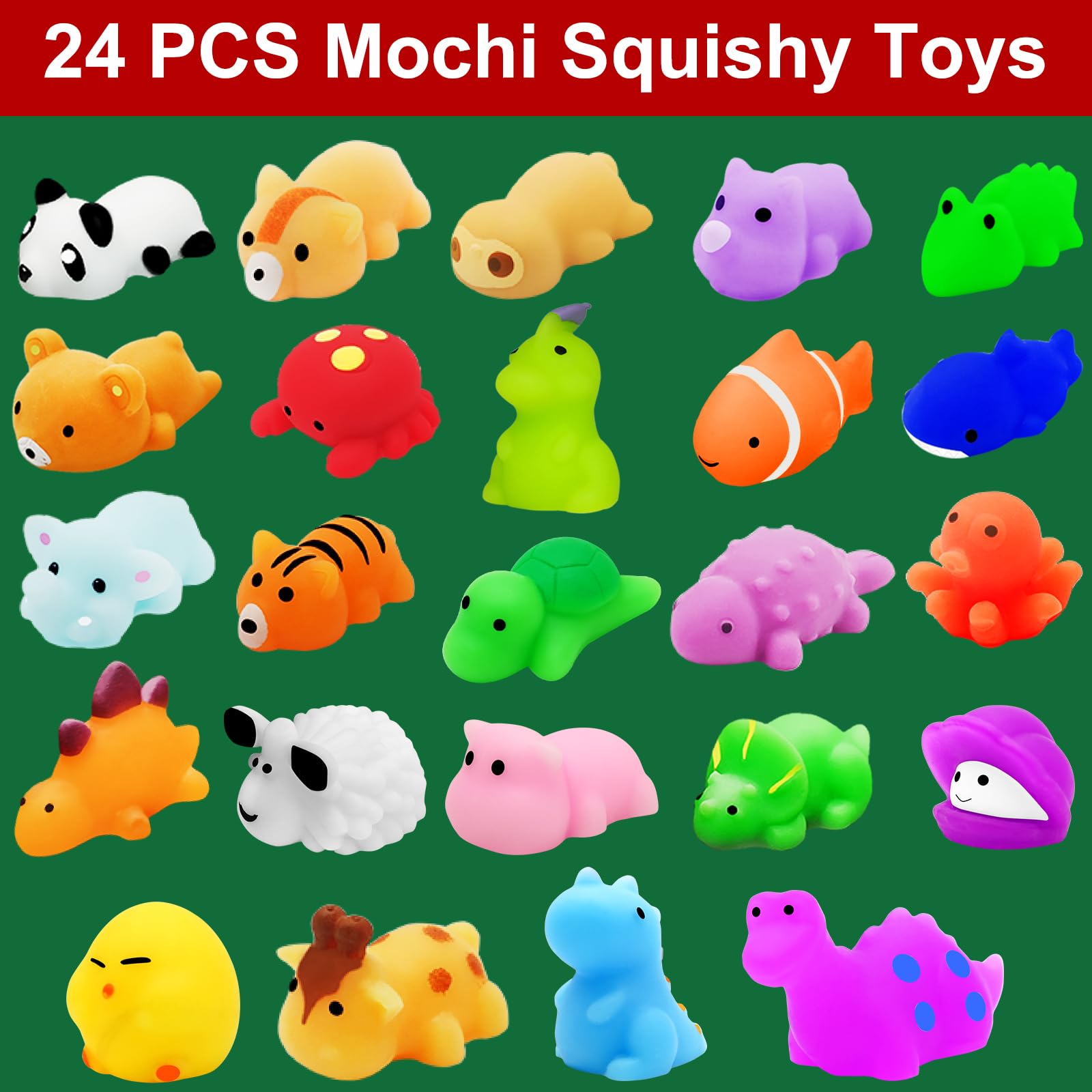 2024 Mochi Advent Calendar, 24 Days Christmas Countdown Calendar Mochi Squishy Stress Relief Toys for Kids Girls Boys Teens Toddlers Christmas Party Favors Gifts