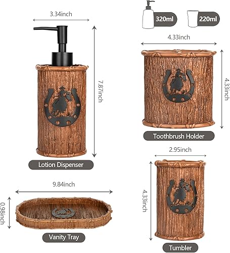 Miniatura 7 de Juego de accesorios de baño, 4 piezas, juego completo de accesorios de baño, decoración de herraduras rústicas occidentales, incluye dispensador de