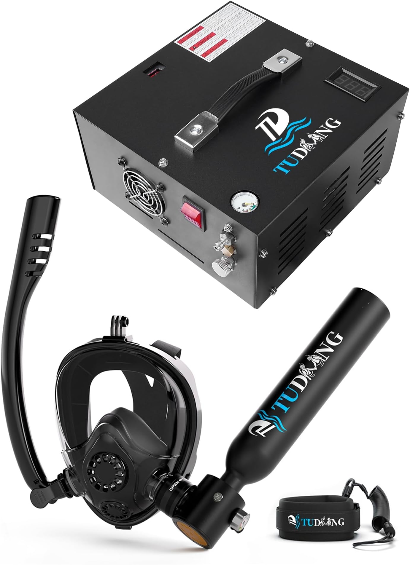 TUDIVING-0.5L Lung Tank | Portable Scuba Tank with Air Compressor | Max 3000 PSI | Underwater Breathing Device | Diving Tank for Underwater Work