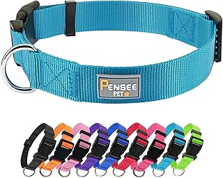PENSEEPET Dog Collar Light Blue Basic Dog Collars with Breathable Quick Release Nylon Pet Collar for Puppy Small Medium Large Dogs Boy
