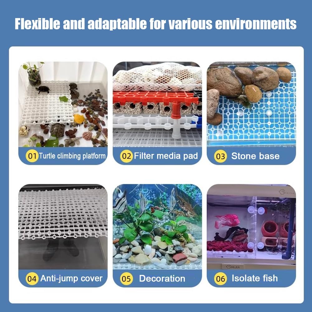 Filtro para pecera - Separador de Fondo para Acuario con Soporte, sustrato para Acuario, Rejilla de plástico para separación de peceras, filtración Inferior y paisajismo acuático DIY (Blanco, 26x20cm