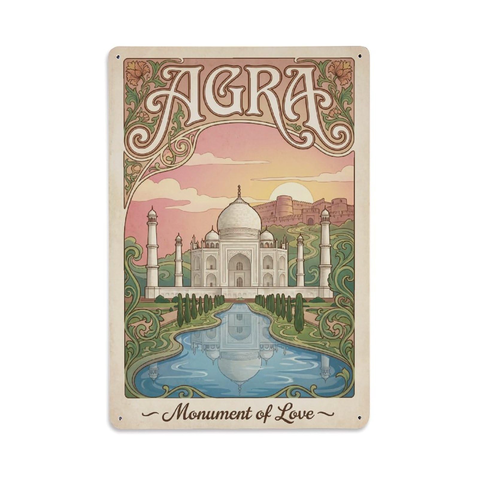Metal Tin Sign India Agra Vintage Travel