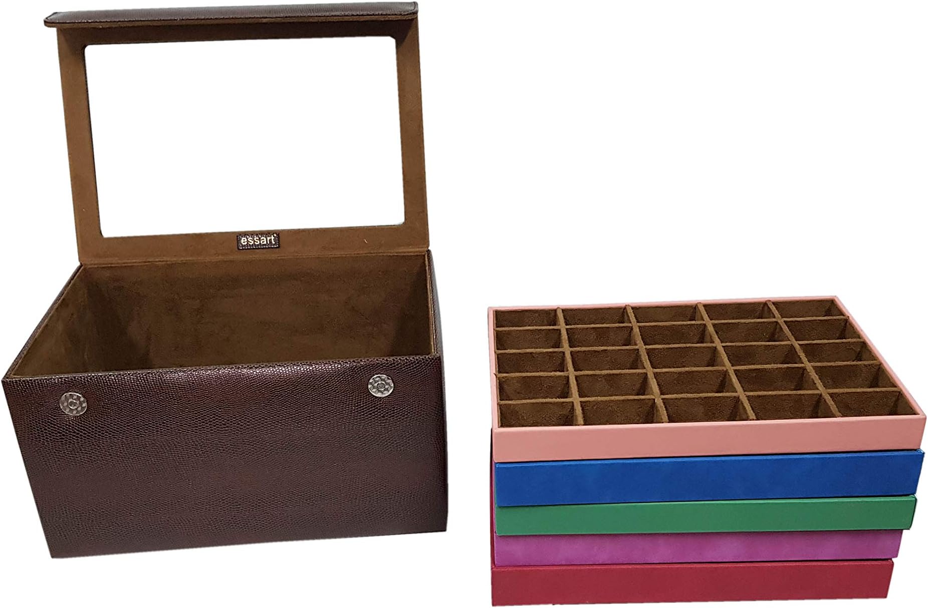 Stackers by Essart Design Dotted Print Maroon Premium 5 Section Jewellery Tray - SN Brown